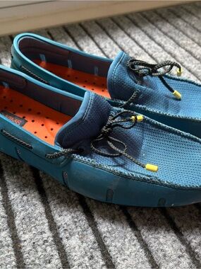 Swims Teal and Orange Mesh Slip-On Boat Shoes